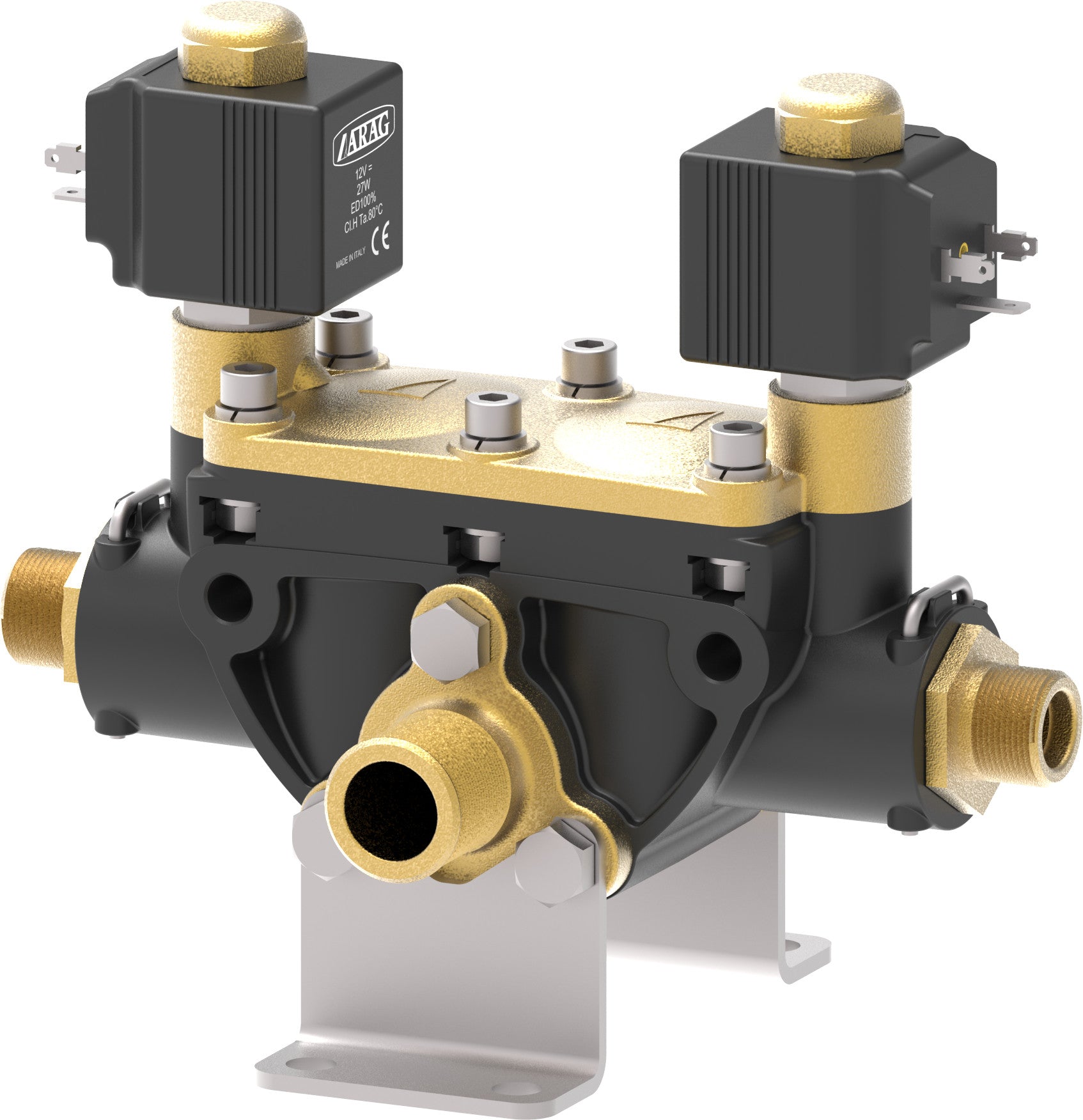 Solenoid section valve units for orchard sprayers