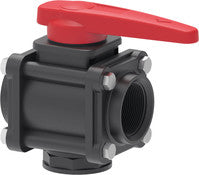 3-way bolted ball valves with bottom inlet and threaded couplings