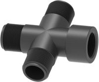 90°, four-way male/female fitting