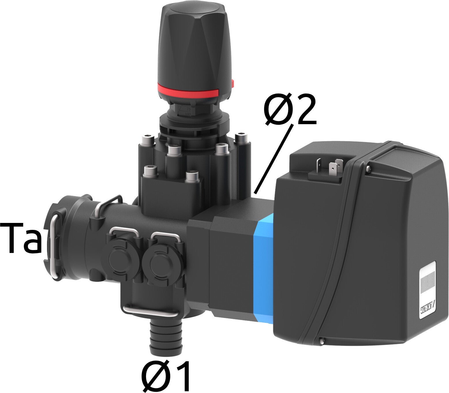 Main control valve with adjustable max. pressure valve and T5 fork-connection