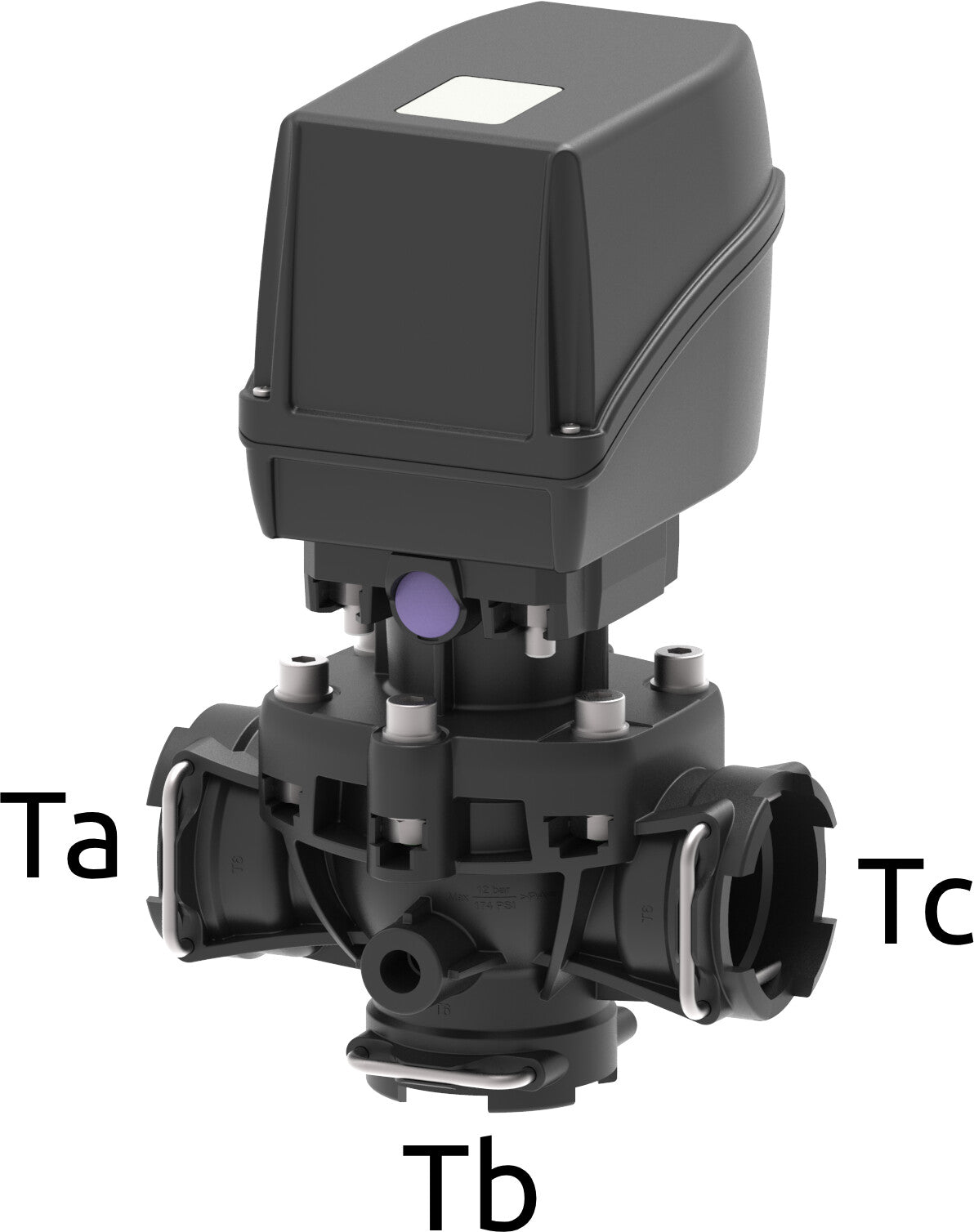 Electric diaphragm pressure relief control valve with fork coupling