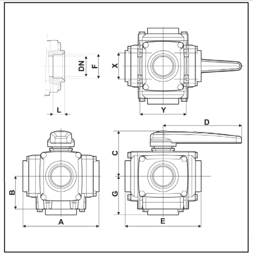 4 Way Ball Valve - Series 453 (1" - 1"1/2)