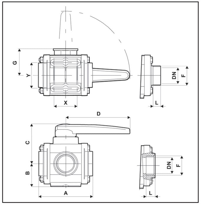 3 Way Ball Valve - Series 453 (1" to  3")