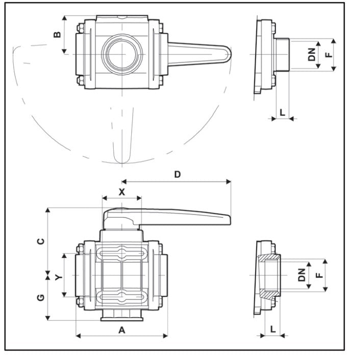 3 Way Ball Valve - Series 453 Bottom Threading  (1/2" to  3")